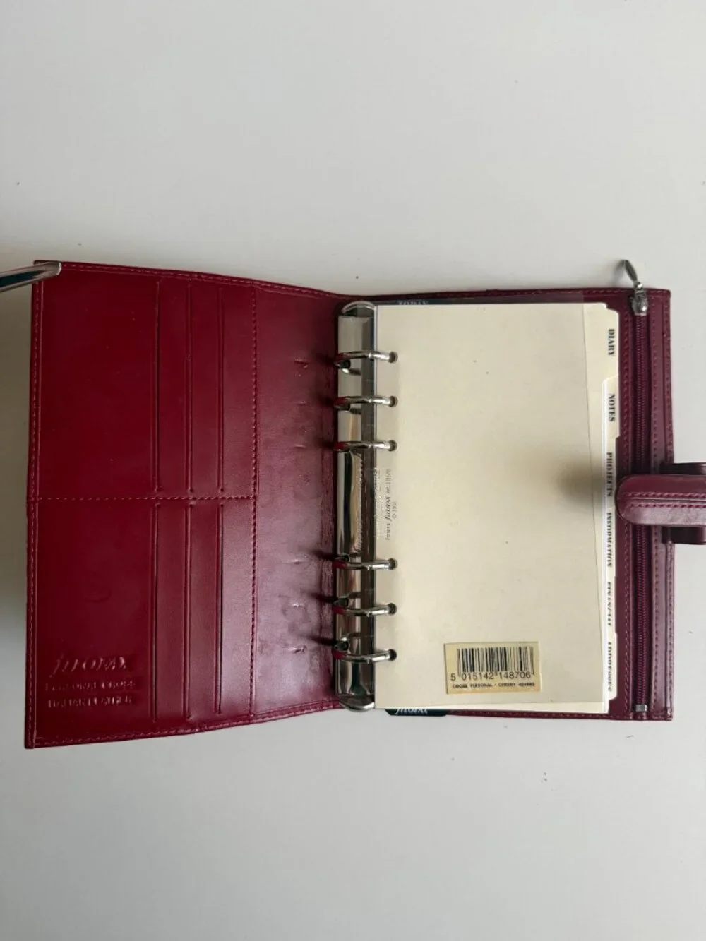 Filofax Personal Organizer Planner Diary Book Burgundy Italian Calf Leather